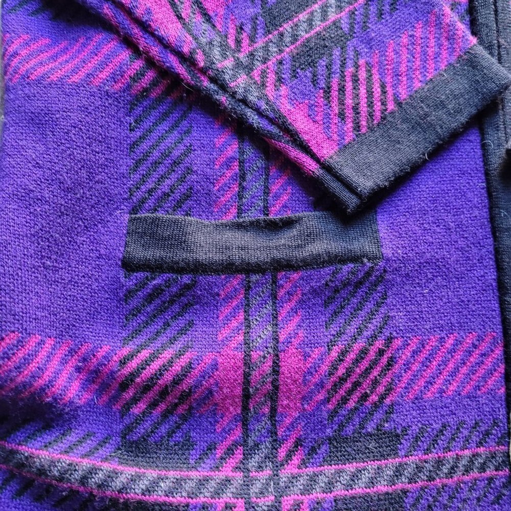 80s Style Zipper Front V-Neck Cardigan, Unbranded Purple Tones & Pink Size large - Picture 7 of 7